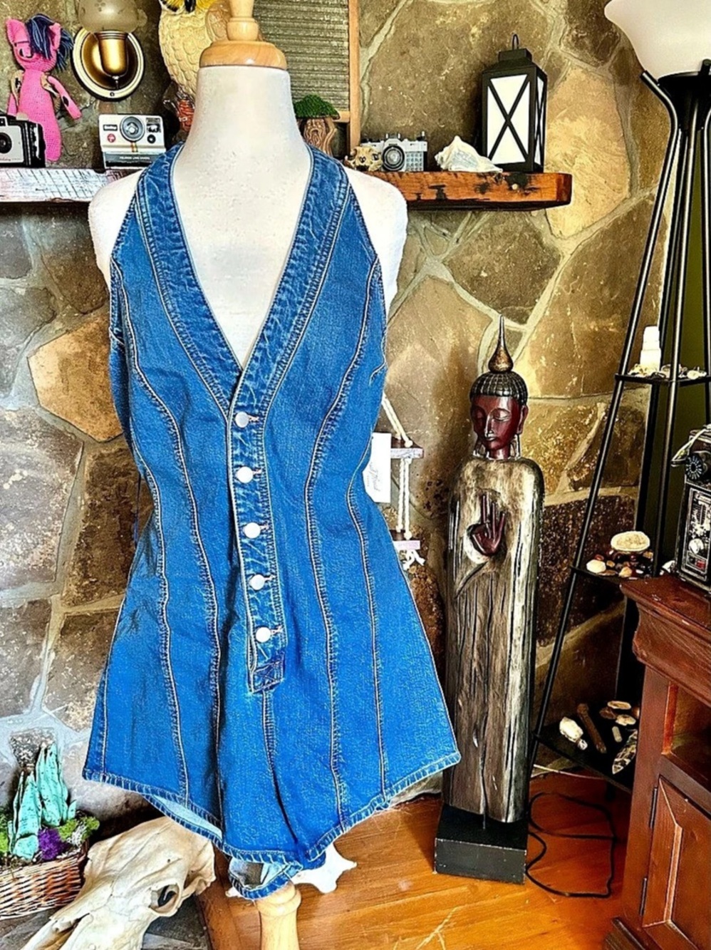 Universal Thread Halter Denim Romper in Blue Size 16